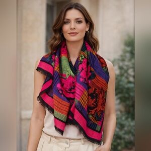 AXCESS 100% Wool Floral Plaid Scarf – Made in Japan. Pink Multi